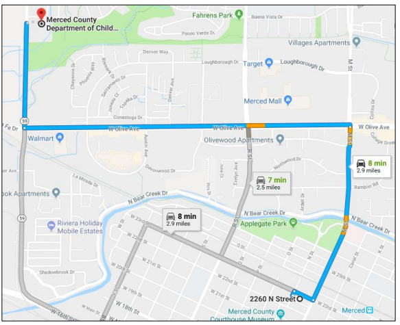 Map to Merced County Department of Child Support Services
